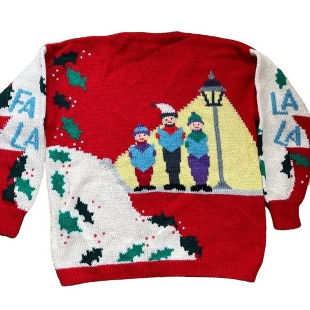 Berek Marta D Cardigan Christmas carolers Hand Knit Wool Wearable Art Medium VTG